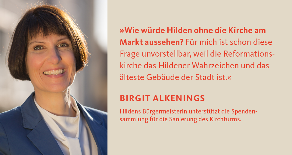 Birgit Alkenings unterstützt die Spendensammlung für den Turm der Reformationskirche