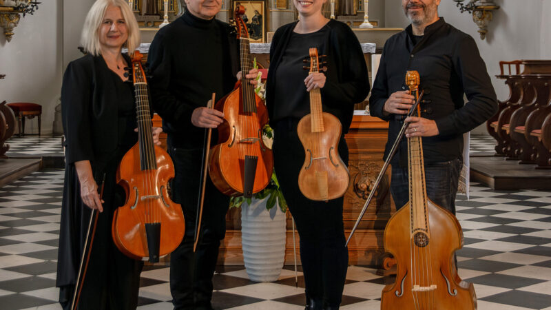 von links nach rechts Gudrun Fuß, Tenor-Gambe Martin Ingenhütt, Alt-Gambe Francesco Savignano, Baß-Gambe Ruth Lehmann, Diskant-Gambe