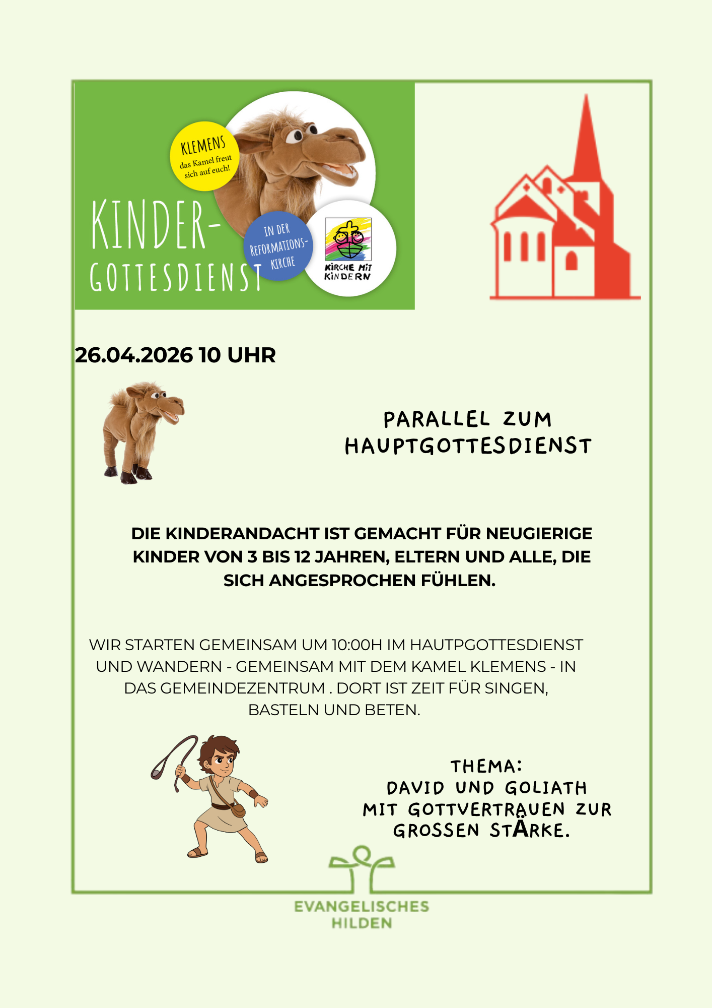Mehr über den Artikel erfahren Kindergottesdienst am 26.04.26, 10 Uhr in der Reformationskirche